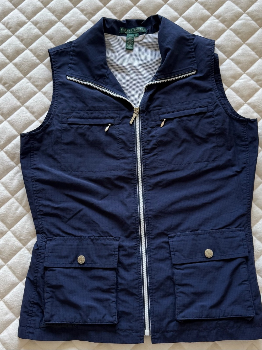 Lauren Active Ralph Lauren Navy Blue Utility Cargo Vest Size Small - Picture 13 of 14